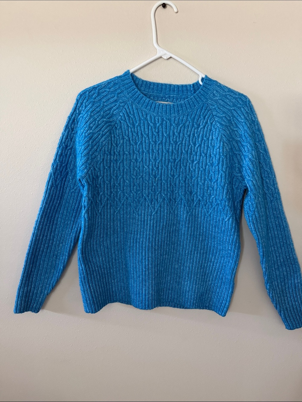 LOFT Turquoise Cable-Knit Crewneck Sweater